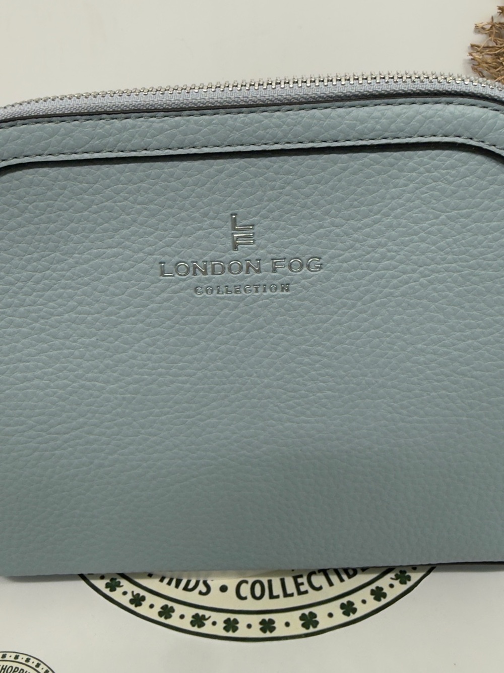 London Fog Light Blue Pebbled small tote with Silver Logo - Picture 4 of 12
